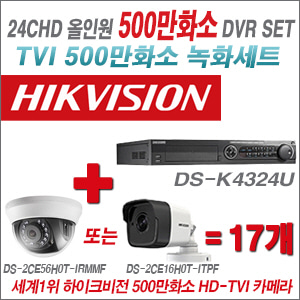 [TVI-5M]DSK4324U 24CH + 하이크비전 500만화소 정품 카메라 17개 SET  (실내/실외형3.6mm출고)