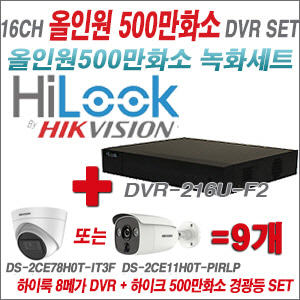 [TVI-5M]DVR216UF2 16CH + 하이크비전 500만화소 경광등카메라 9개세트 (실내/실외형3.6mm출고)