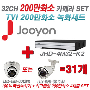 [TVI-2M] JHD4M32K2 32CH + 최고급형 200만화소 4배줌 카메라 31개 SET (실외형품절)