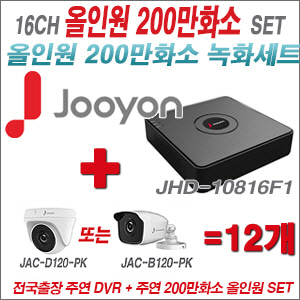 [올인원-2M] JHD10816F1 16CH + 주연전자 200만화소 올인원 카메라 12개 SET (실내/실외형 3.6mm출고)